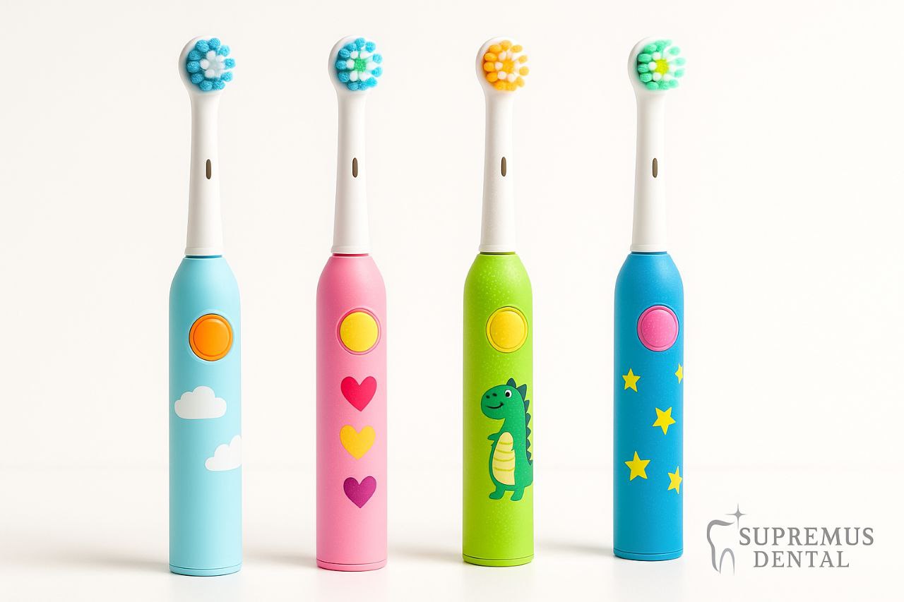 Cepillos eléctricos infantiles sobre encimera