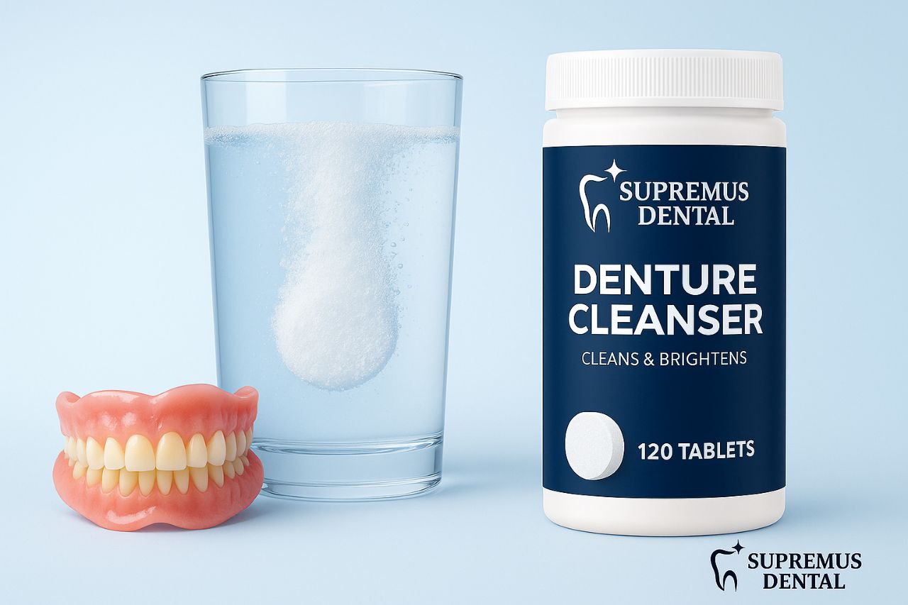 Limpiadores de dentaduras postizas sobre encimera