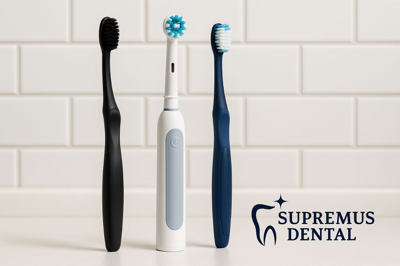 Cepillos dentales sobre fondo blanco